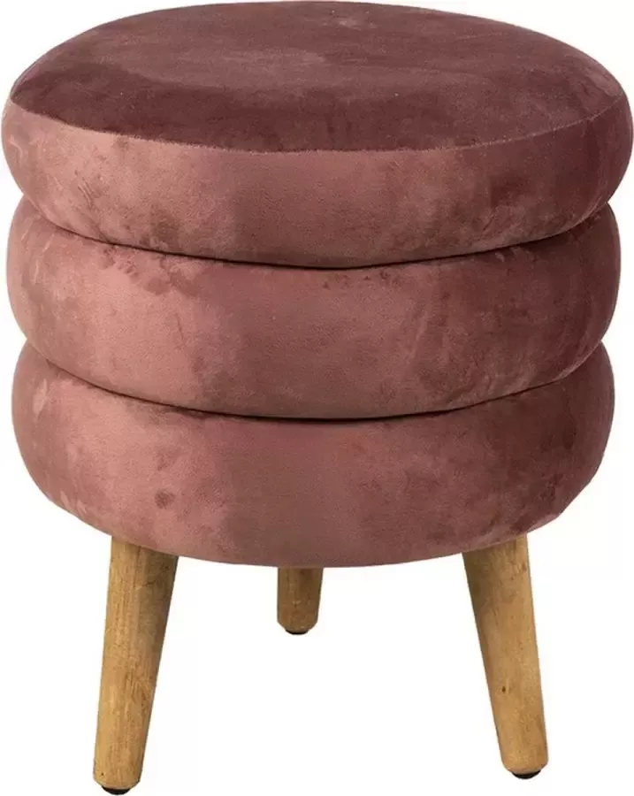 Trendybywave Poef Ø 38*44 cm Roze Velours Metaal Rond Hocker Voetenbankje