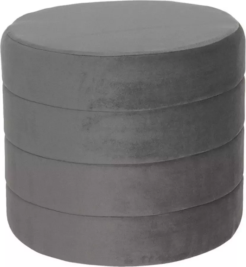 Trendybywave Poef Ø 40*35 cm Grijs Hout Textiel Rond Hocker Voetenbankje