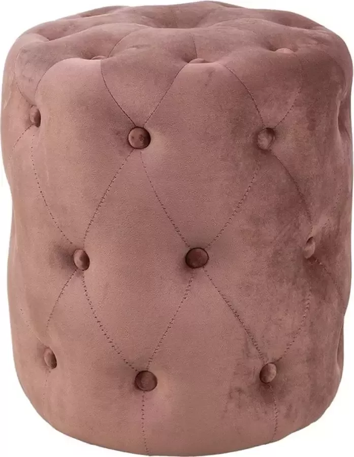 Trendybywave Poef Ø 40*45 cm Roze Velours Metaal Rond Hocker Voetenbankje