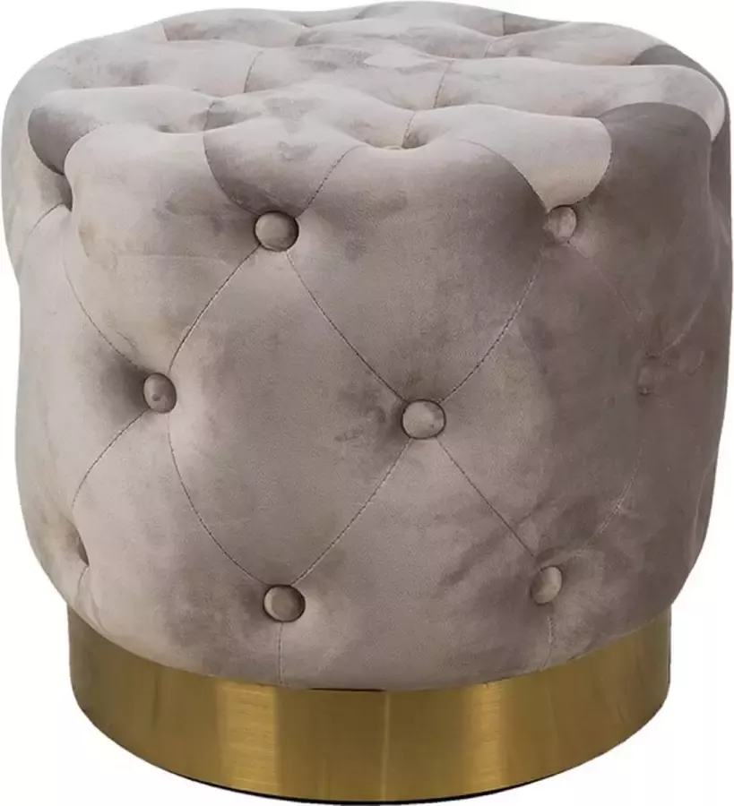 Trendybywave Poef Ø 45*40 cm Beige Velours Metaal Rond Hocker Voetenbankje