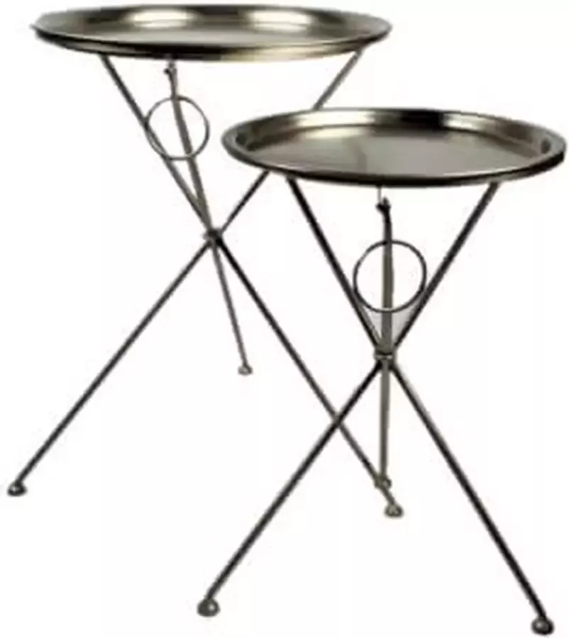 by Mooss Tafel bijzettafel antiek nickel rond set van 2 H65cm