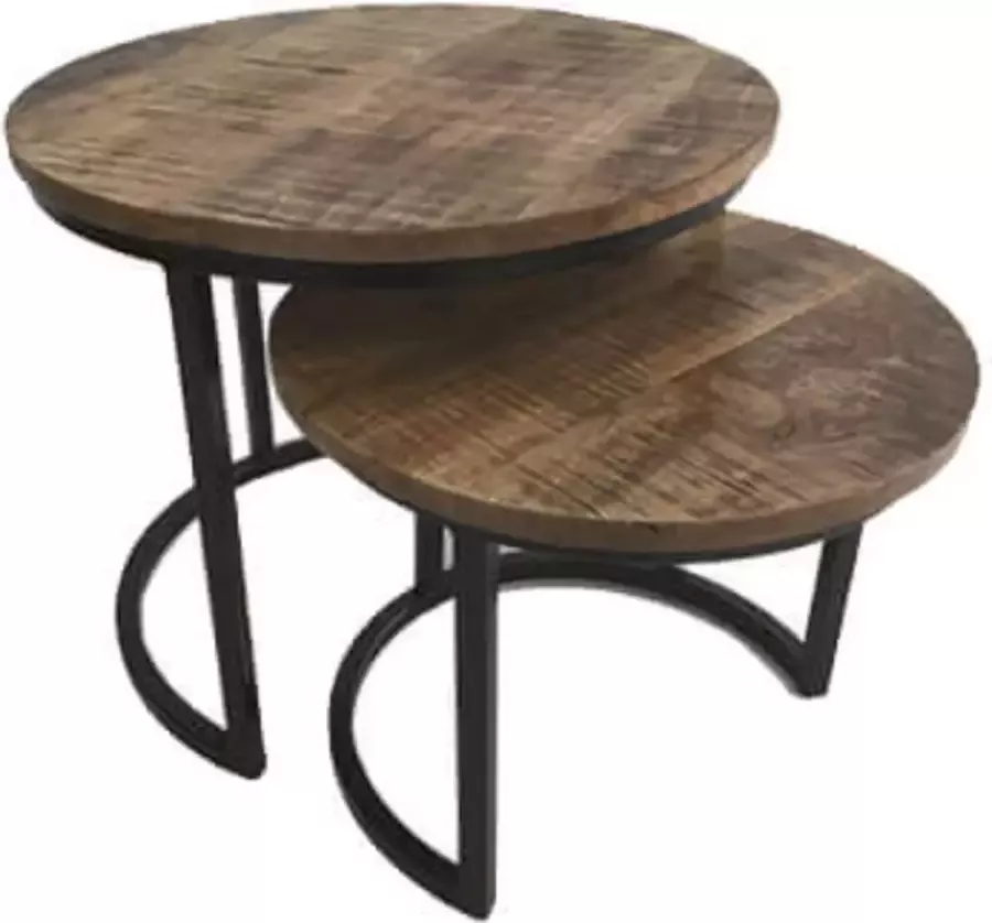 Trendybywave Tafel bijzettafel houten blad salontafel set van 2 rond 76cm