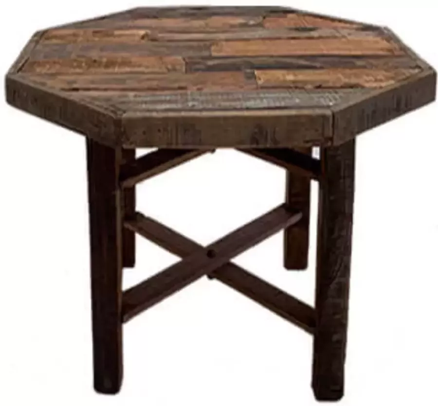 Trendybywave Tafel bijzettafel houten tafel 8 hoekig blad grof hout rond 56cm