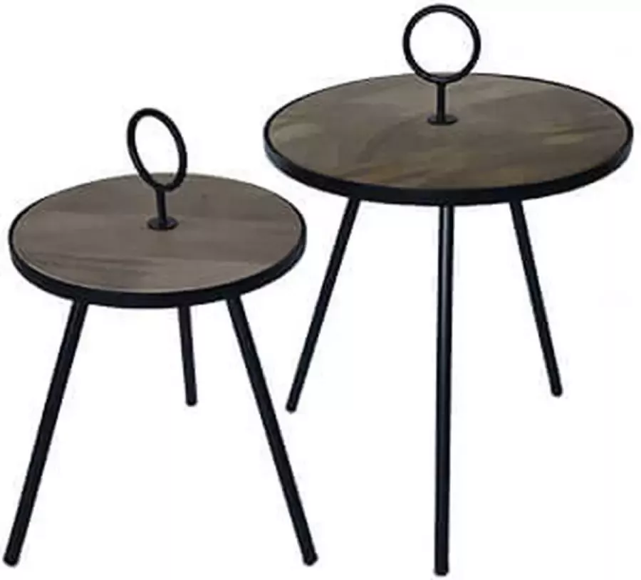 By Mooss Tafel bijzettafel rond houten blad Trendy H54cm - Foto 1