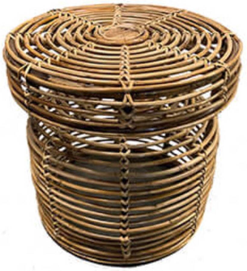 Trendybywave Tafel bijzettafel rotan naturelkleur rieten bijzettafel rond 48cm