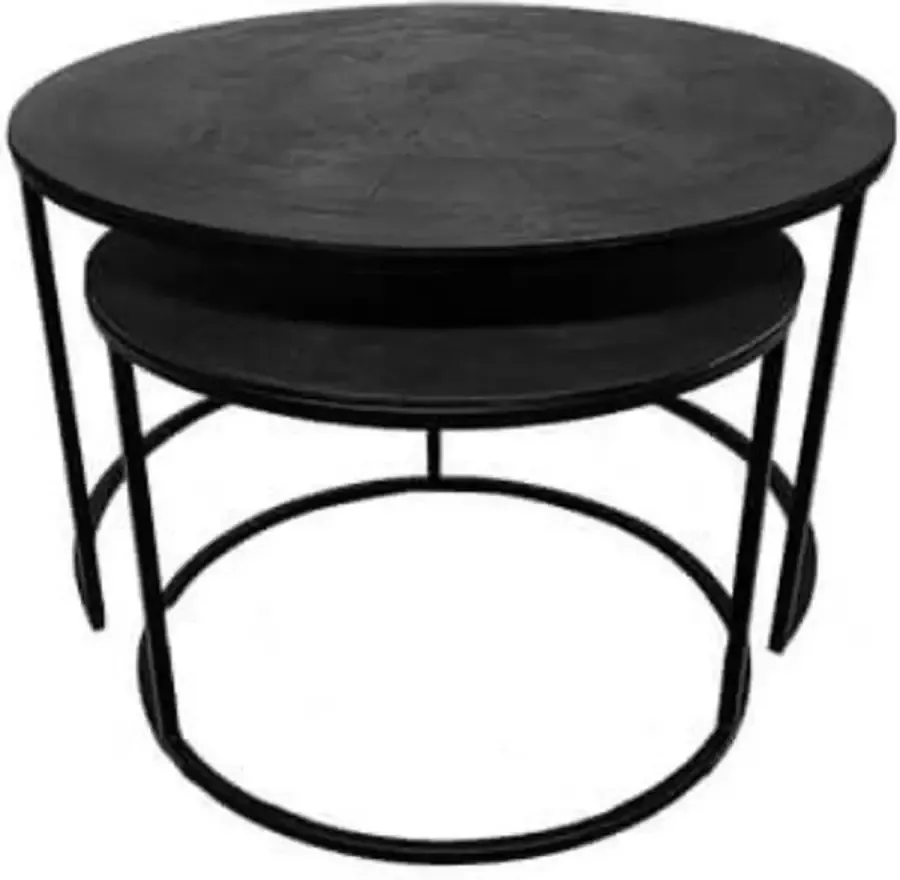 Trendybywave Tafel bijzettafel salontafel set van 2 massief zwart rond 58cm