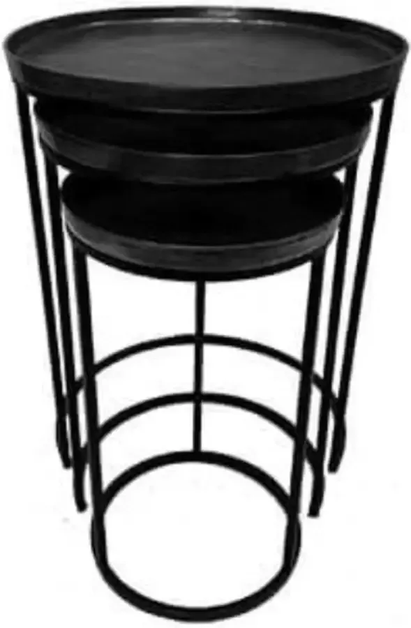 Trendybywave Tafel bijzettafel salontafel set van 3 massief zwart tinachtig blad rond 50cm