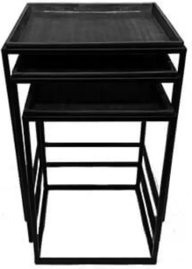 Trendybywave Tafel bijzettafel salontafel set van 3 massief zwart vierkante tafel tinachtig blad 42 x 42 cm