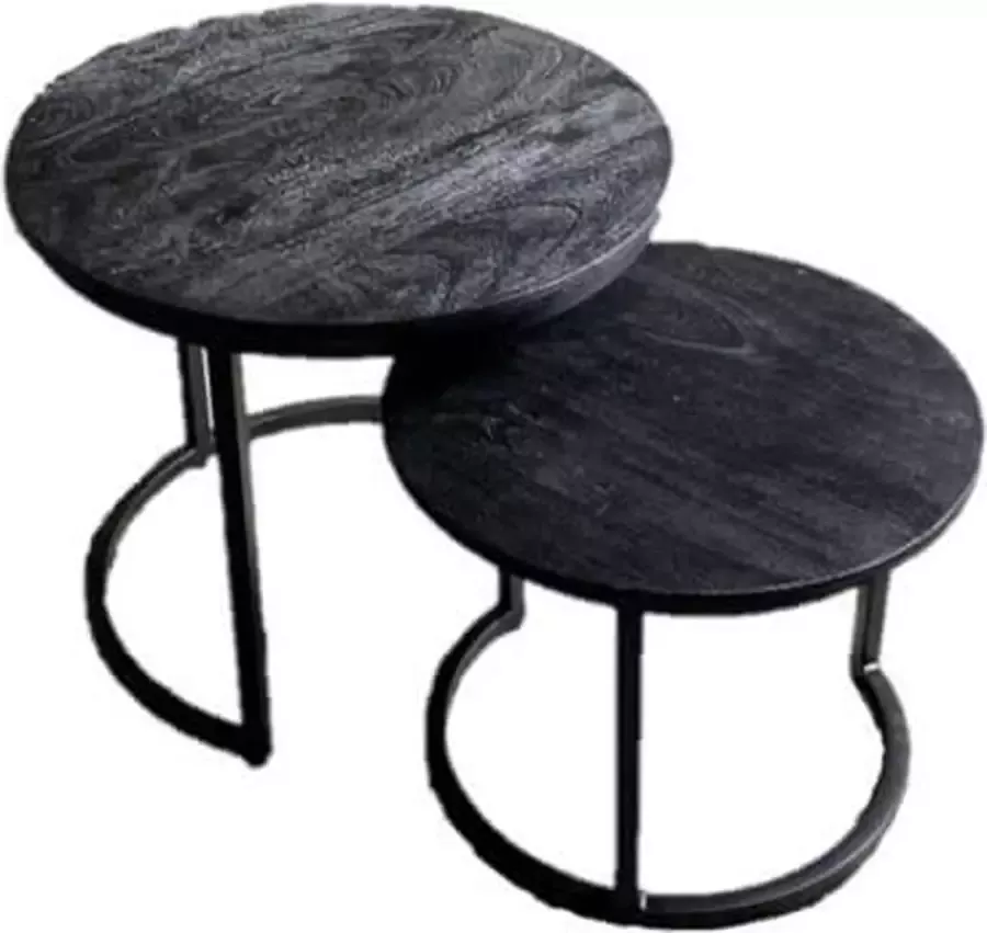 By Mooss Tafel bijzettafels hout set van 2 zwart H46cm