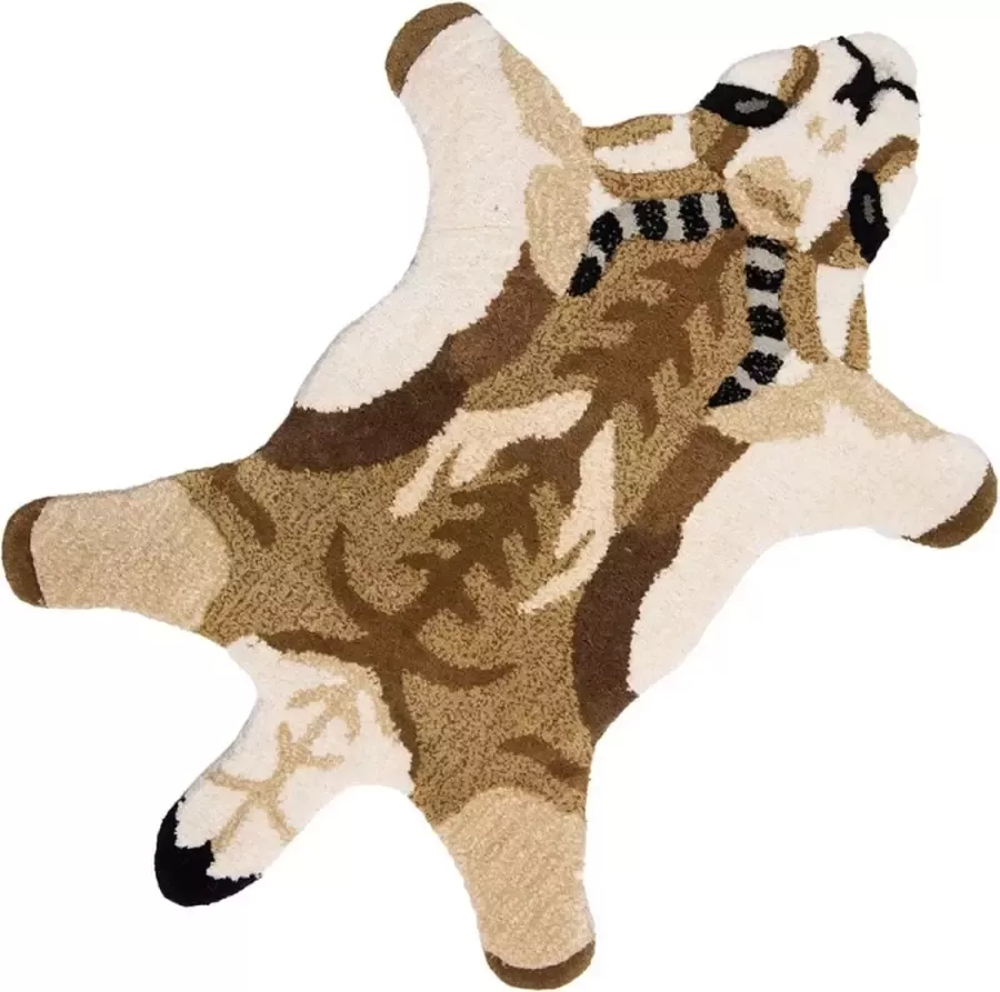 Vloerkleed Geit 60x90 cm Bruin Beige Wol Tapijt Voetentapijt