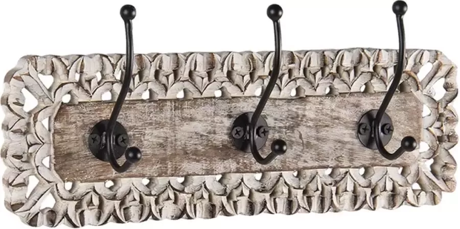 Trendybywave Wandkapstok 29*6*10 cm Wit Bruin Hout IJzer