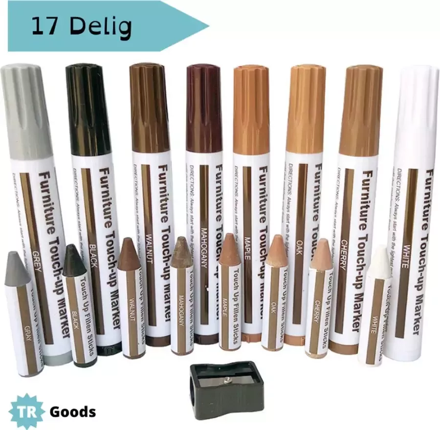 T.R.Goods T.R. Goods Meubel Reparatie Set 17 delig Snel en Zelfstandig repareren Universele snelle reparatieset Meubelmarker Meubel reparatie stiften