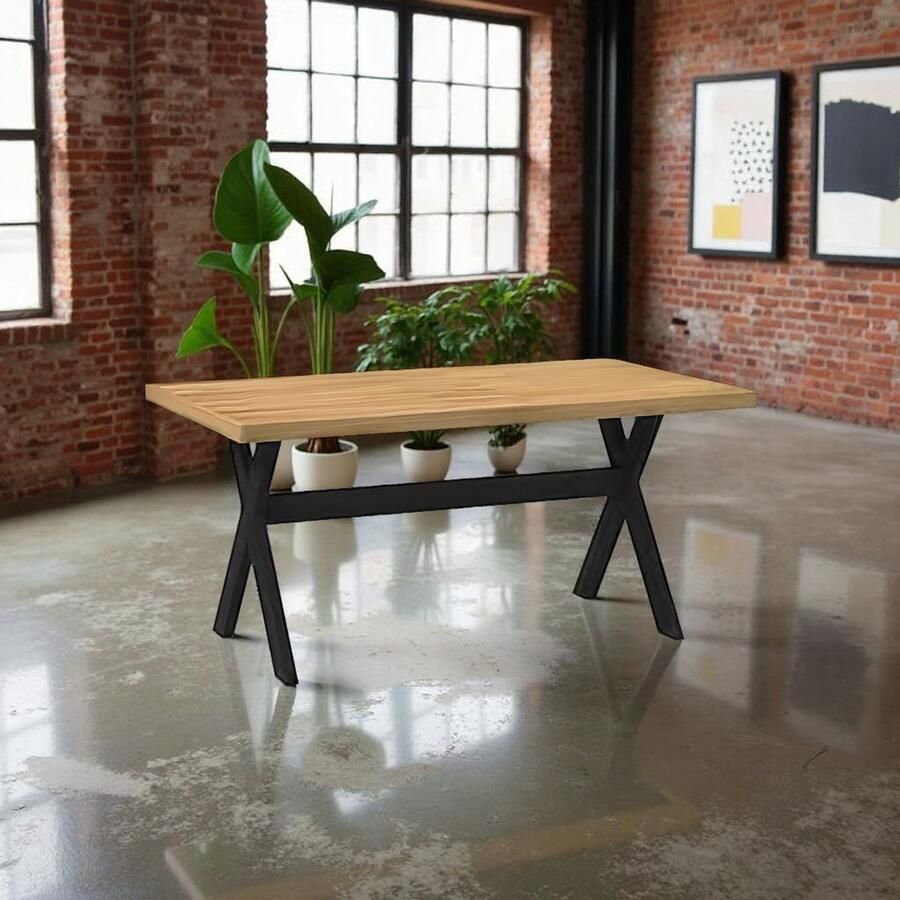 Tribe Eettafel Massief Hout NOAIN 160x90x75 cm – Rustieke Eettafel met X-Vormige Poten – Robuuste Keukentafel Dinertafel voor 6 Personen –