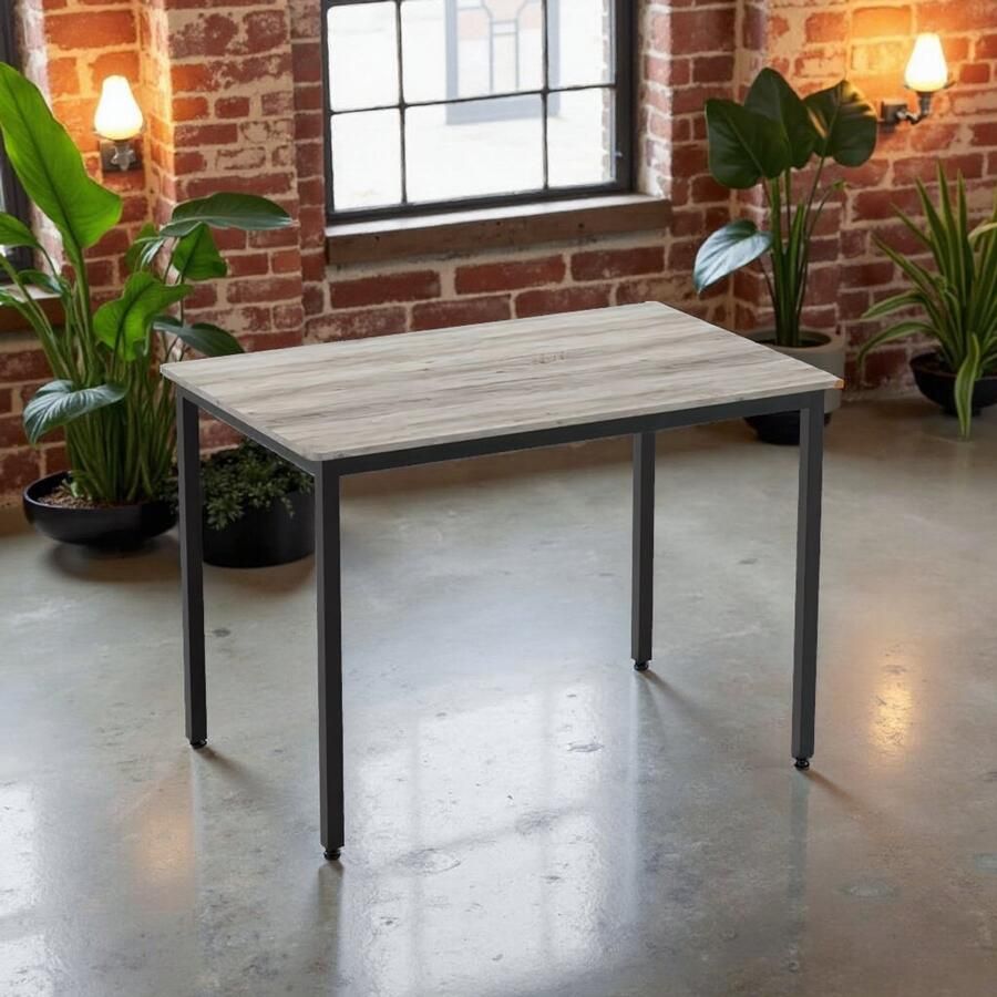 Tribe Industriële Eettafel 4 Personen – 110x70x77 cm – Multifunctionele Keukentafel Woonkamertafel of Bureau – Staal & Hout – Grijs Gemêleerd Mat Zwart –