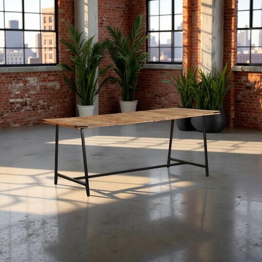Tribe Industriële Eettafel Mango Hout 180x90 cm – Massief Houten Keukentafel met Stalen Frame – Duurzaam & Stijlvol Design –
