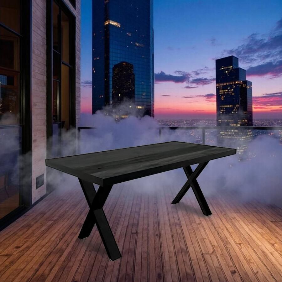 Tribe Industriële Eettafel Xavier – 200x100 cm – Duurzaam Mangohout & Zwart Metalen Frame – Rechthoekige Design Eetkamertafel – Lizzely Garden & Living