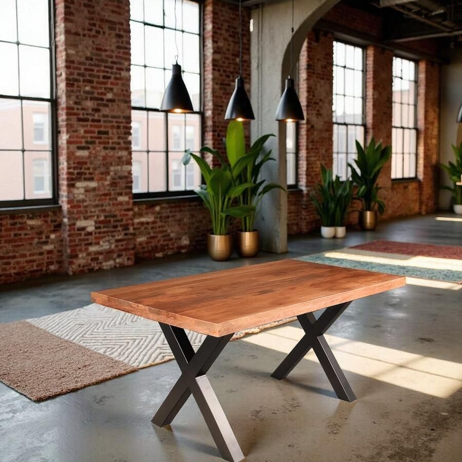 Tribe Industriële Rechthoekige Eettafel 160 cm van Duurzaam Mangohout met Metalen Onderstel –