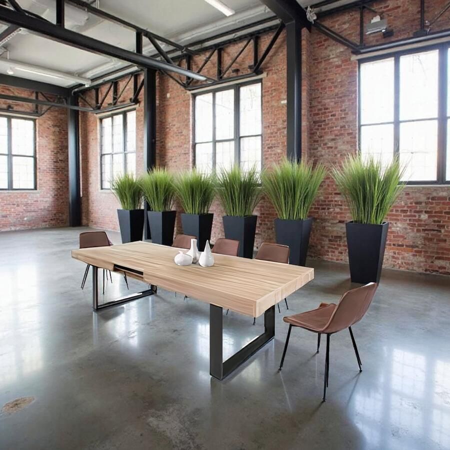 Tribe Industriële Uitschuifbare Eettafel – 160-200 cm – Houtlook & Zwarte Metalen Poten – Geschikt voor 6-8 Personen –