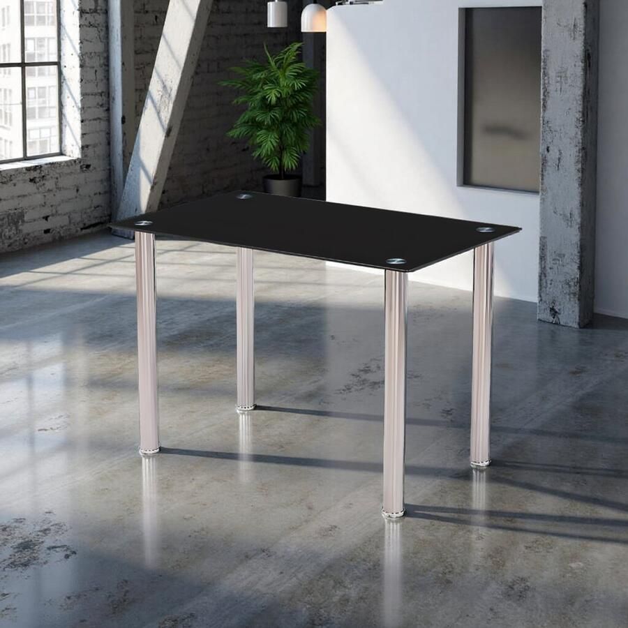 Tribe Luxe Glazen Eettafel Zwart – Moderne Design Tafel 110x70x75 cm met 6 mm Veiligheidsglas & Stabiel Metalen Frame – Perfect voor Eetkamer Keuken & Woonkamer –