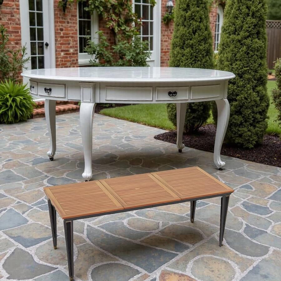 Tribe Luxe Tuintafel van Acaciahout met Metalen Frame – 200x90 cm – Parasolgat – 8 Personen –