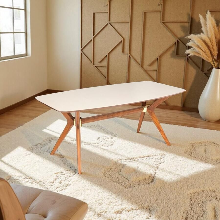 Tribe Moderne Houten Eettafel Sandstone Look – Rechthoekige Keukentafel 180 x 90 cm voor 6 Personen – Duurzaam & Stabiel Design –