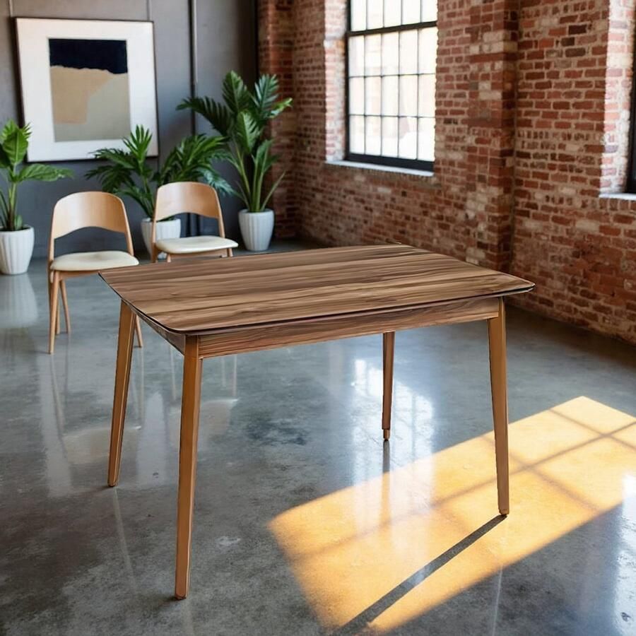 Tribe Moderne Rechthoekige Houten Eettafel 120x77 cm – Stabiele Keukentafel in Walnoot Kleur – Geschikt voor 4 Personen –