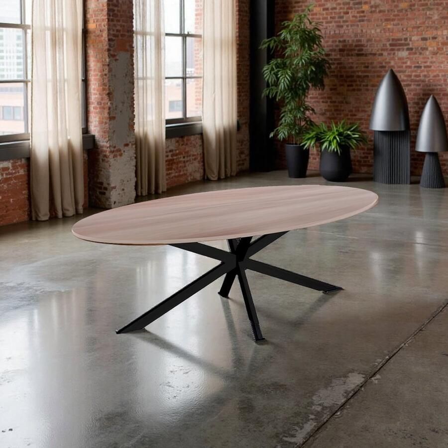 Tribe Ovale Eettafel 240 cm Rato – MDF Houtlook & Industrieel Design – Grote Eettafel voor 6-8 Personen – Natuurlijk Houtkleur –