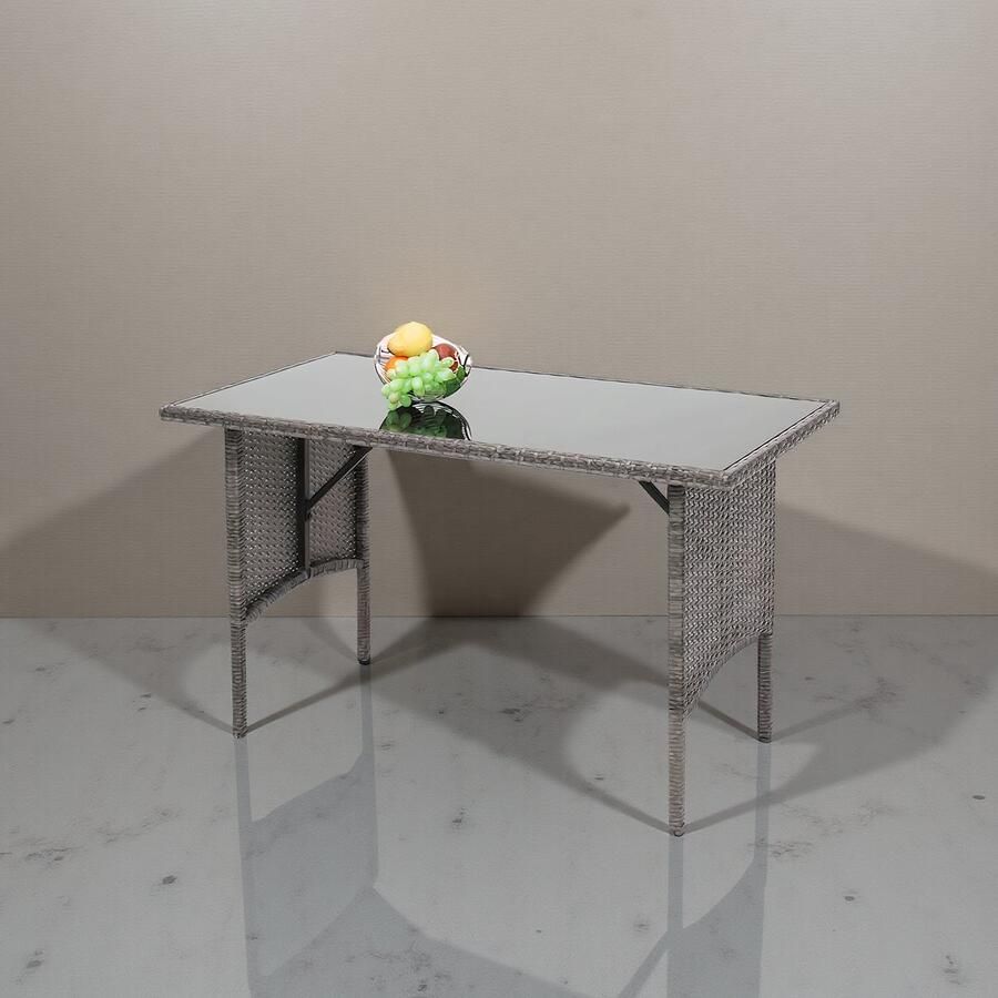 Tribe Polyrattan Tuintafel met Glazen Tafelblad – Weerbestendige Eettafel voor Tuin Balkon & Horeca 112x60 cm – Grijs –