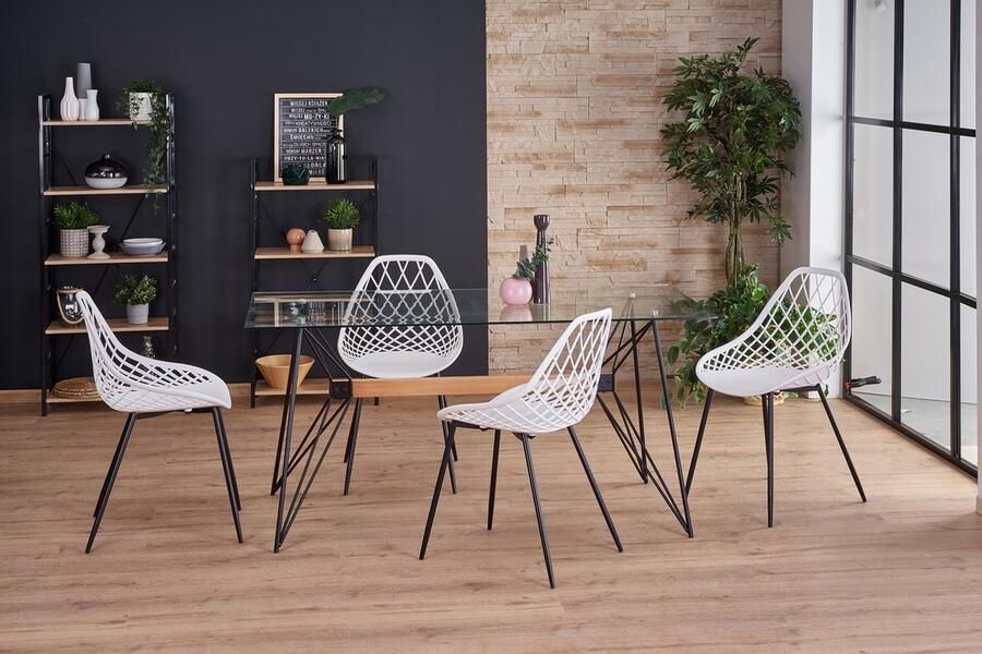 Tribe Rechthoekige Eettafel van Glas en Beukenhout – 160 x 80 cm – 4 Personen – Elegant Minimalistisch Design – Transparant Tafelblad – Zwart Houten Onderstel