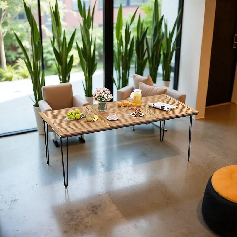 Tribe Rechthoekige Tuintafel Acaciahout 200x90 cm – Weerbestendig Eettafel voor 8 Personen met Parasolgat – Buiten Tafel Tuin & Terras –