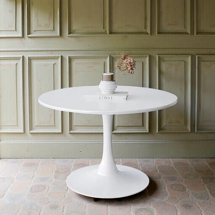 Tribe Ronde Eettafel 80 cm – Moderne Witte Design Tafel – Keuken Eetkamer Woonkamer & Kantoor – MDF Tafelblad & Stalen Onderstel –