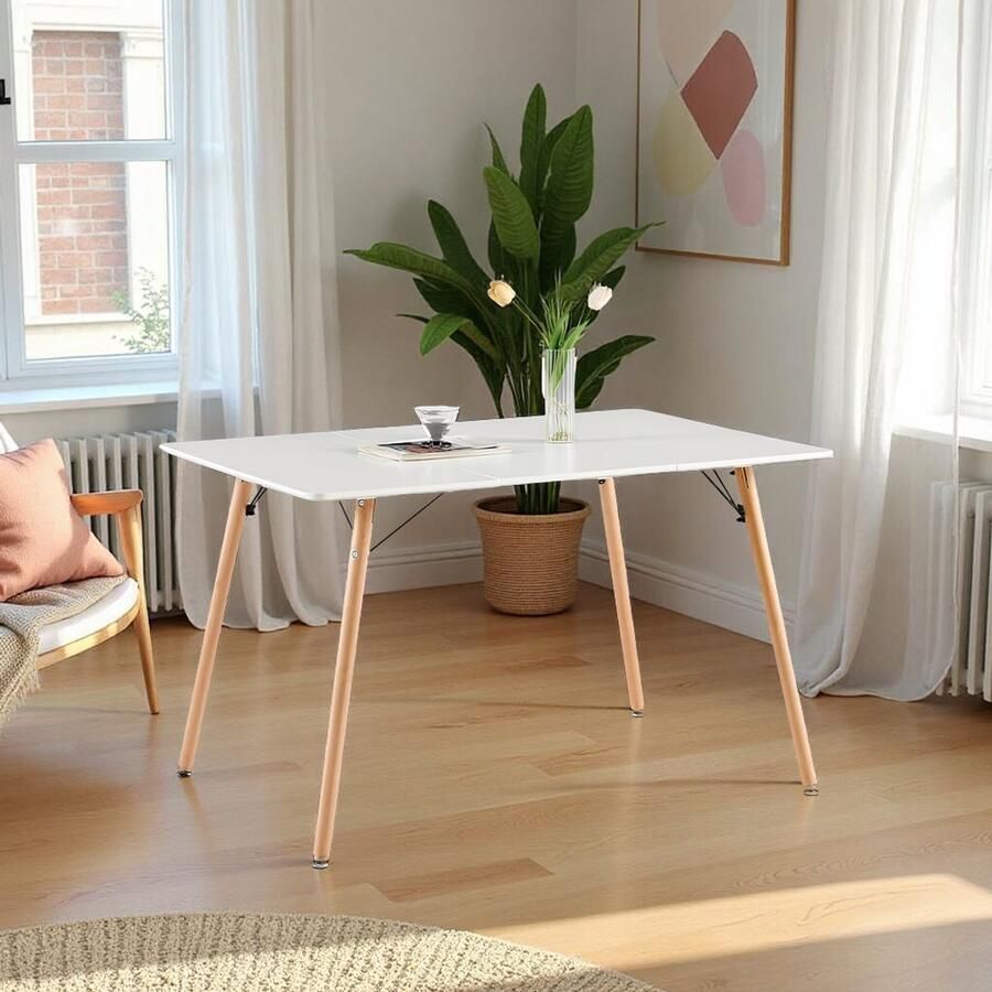 Tribe Scandinavische Eettafel Wit 120x80 cm – Moderne Keukentafel voor 4 Personen met Massief Houten Poten – MDF Blad – Stijlvol & Ruimtebesparend –