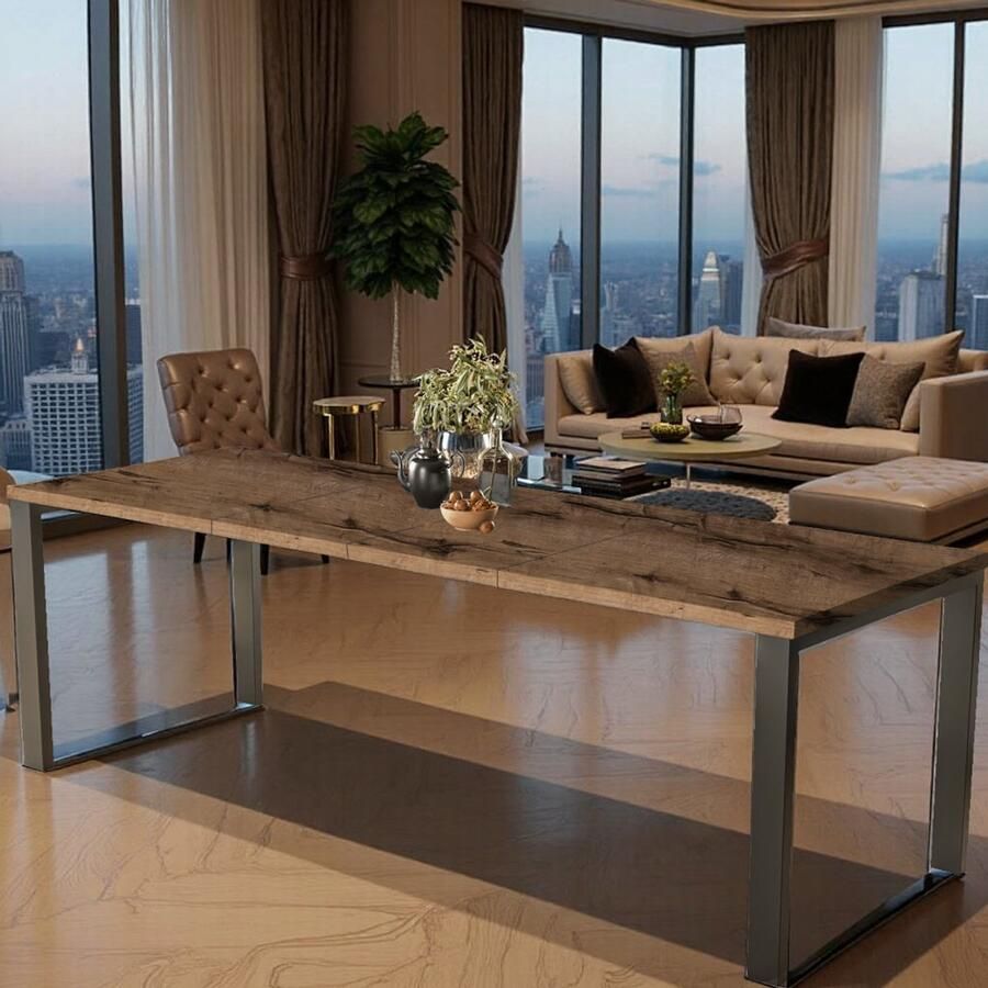 Tribe Uitschuifbare Eettafel – 130–265 cm – Donker Eiken Tafelblad & Zwart Houten Frame – Voor 12 Personen – Design Eettafel – Rechthoekig – Modern Landelijk & Industrieel