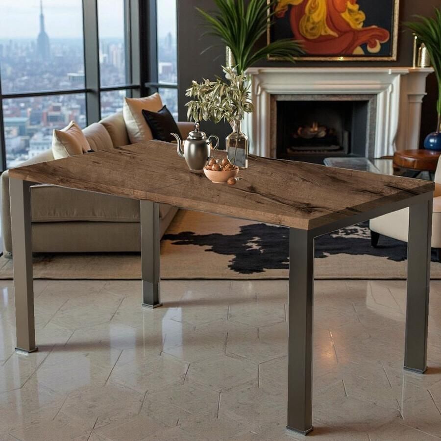Tribe Uitschuifbare Eettafel – 130–265 cm – Donker Eiken Tafelblad & Zwart Houten Frame – Voor 12 Personen – Design Eettafel – Rechthoekig – Modern Landelijk & Industrieel - Foto 2