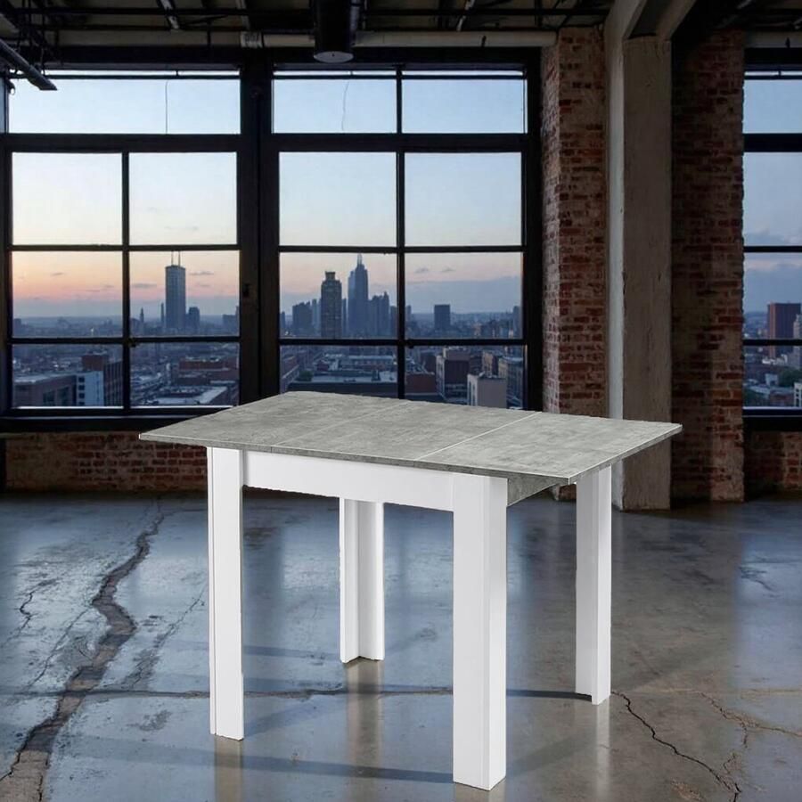 Tribe Uitschuifbare Eettafel 80-120x80 cm – Moderne Keukentafel voor 4-6 Personen – Beton Wit –