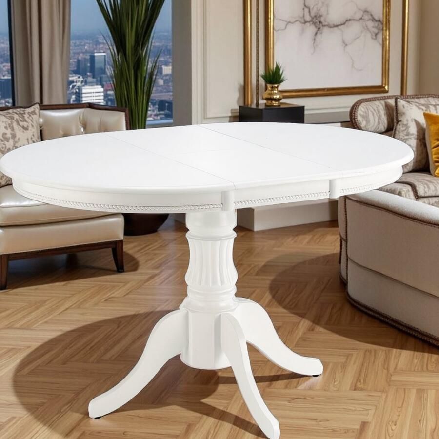 Tribe Uitschuifbare Eettafel – 90-124 cm – Ovale Tafel – Modern Wit – Geschikt voor 2 tot 4 Personen – Compact & Stijlvol Design