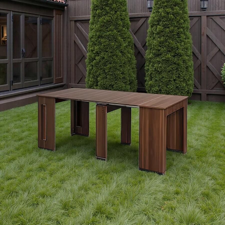 Tribe Uitschuifbare Eettafel Hout Bruin – Inklapbare & Ruimtebesparende Eettafel tot 6 Personen – Moderne Rechthoekige Tafel 60-180x85x75 cm –