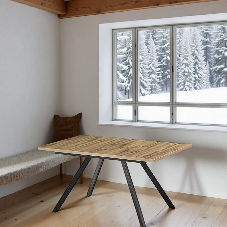 Tribe Uitschuifbare Eettafel LIA – Scandinavisch Industrieel Design – 120-160 x 80 cm – 4-6 Personen – Eiken Look – Keukentafel & Eetkamertafel –