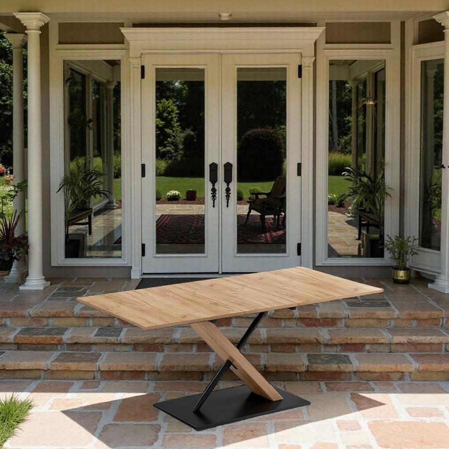 Tribe Uitschuifbare Eettafel Modern – Herta XL 140-180x90 cm – Eiken Zwart – Ruimte voor 6-8 Personen – Eenvoudig in Onderhoud –