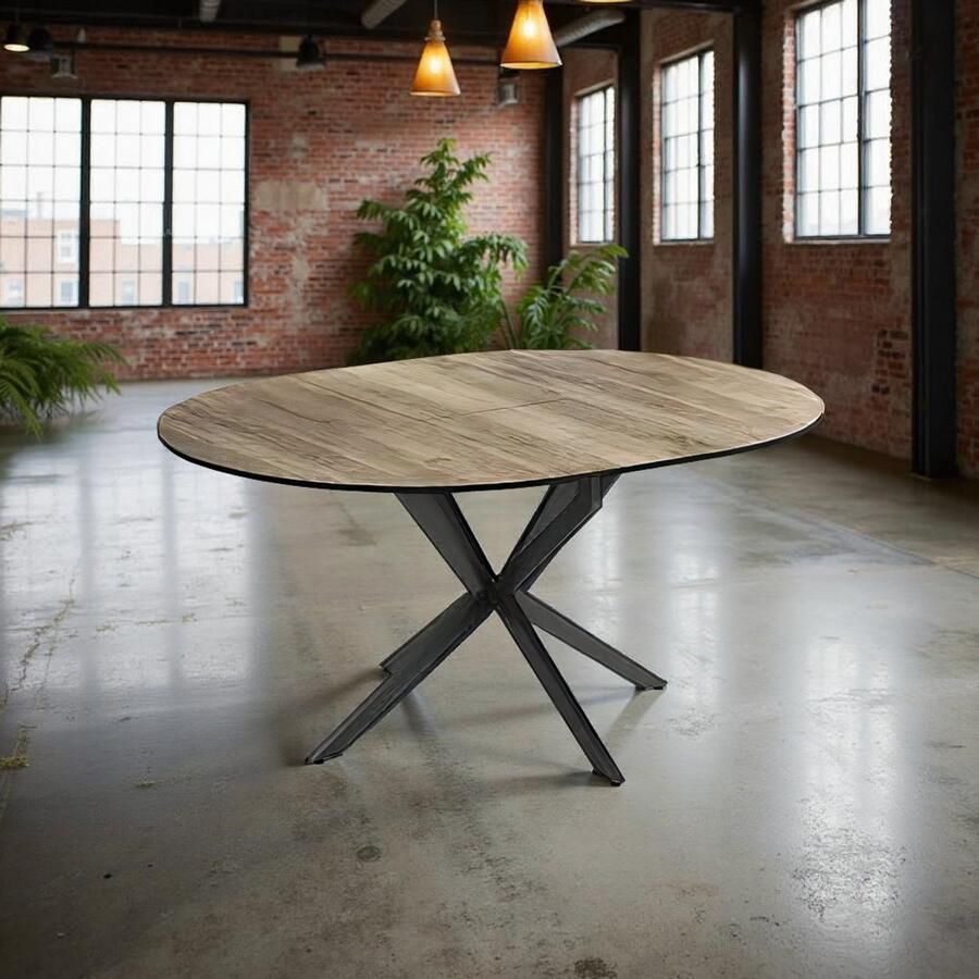 Tribe Uitschuifbare Eettafel Modern Industrieel – Zwart & Rustiek Eiken – 120 tot 160 cm – Luxe Eetkamertafel –