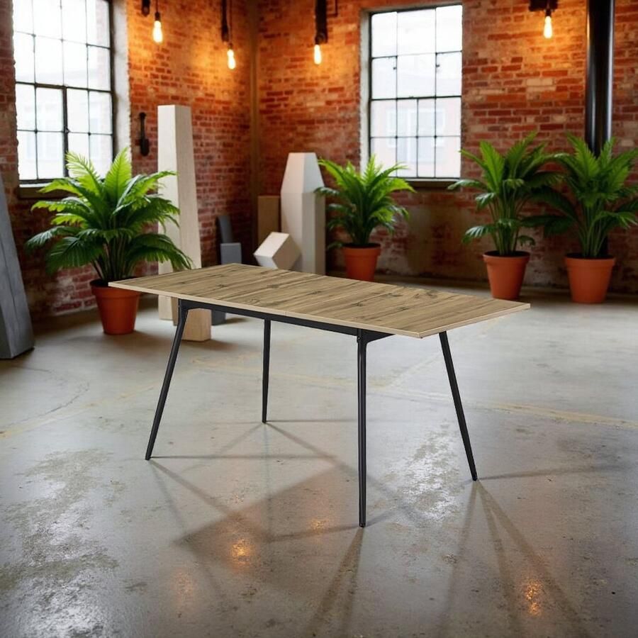 Tribe Uitschuifbare Eettafel Oak Zwart – 120-160x80 cm – Moderne Industriële Keukentafel voor 4-6 Personen –