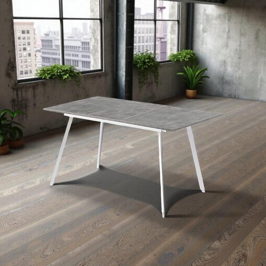 Tribe Uitschuifbare Eettafel Oslo – 120-160x80 cm – 4-6 Personen – Betonlook – Moderne Design Eettafel –
