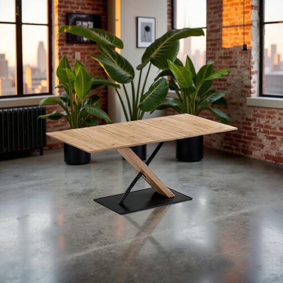 Tribe Uitschuifbare Eettafel Oslo – Industrieel Design – Eiken Zwart – 140-180x90 cm – 4-6 Personen –