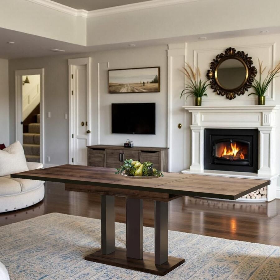 Tribe Uitschuifbare Eettafel van Massief Hout met Fineer – 130 tot 210 cm – Geschikt voor 8 Personen – Donker Eiken met Zwart Frame – Scandinavisch Design