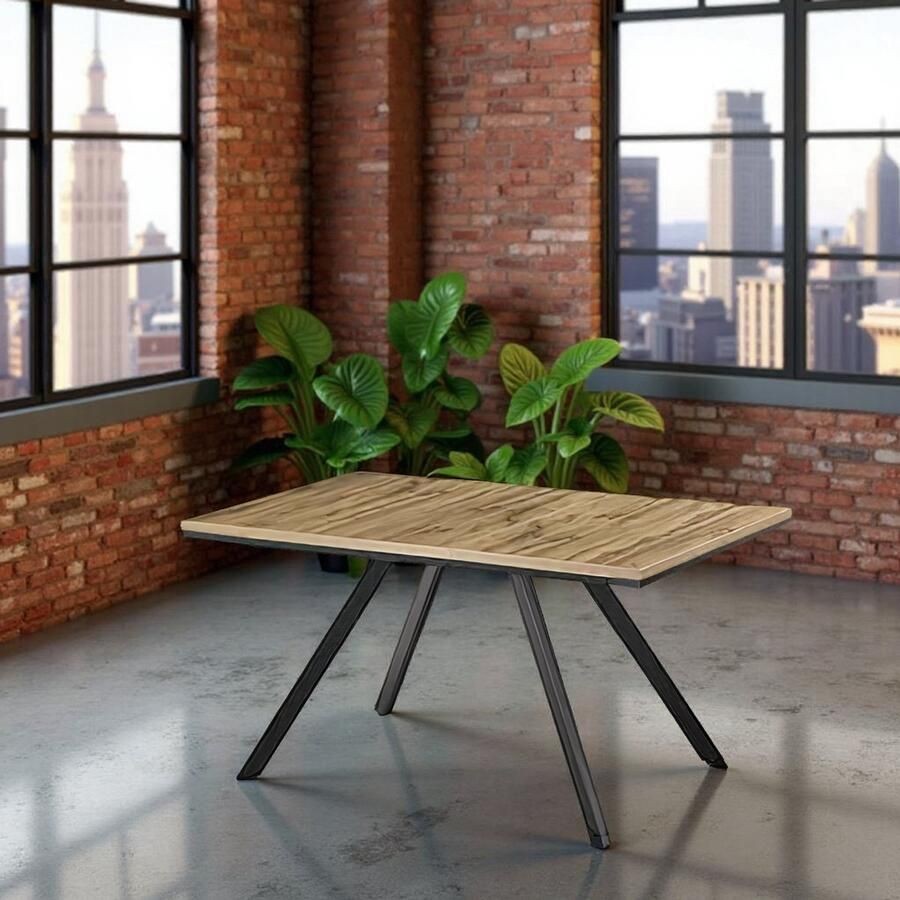 Tribe Uitschuifbare Eettafel voor 4-6 Personen – 120-160 x 80 cm – Industriële Keukentafel met Metaal Frame – Scandinavisch Design – Eiken Look –