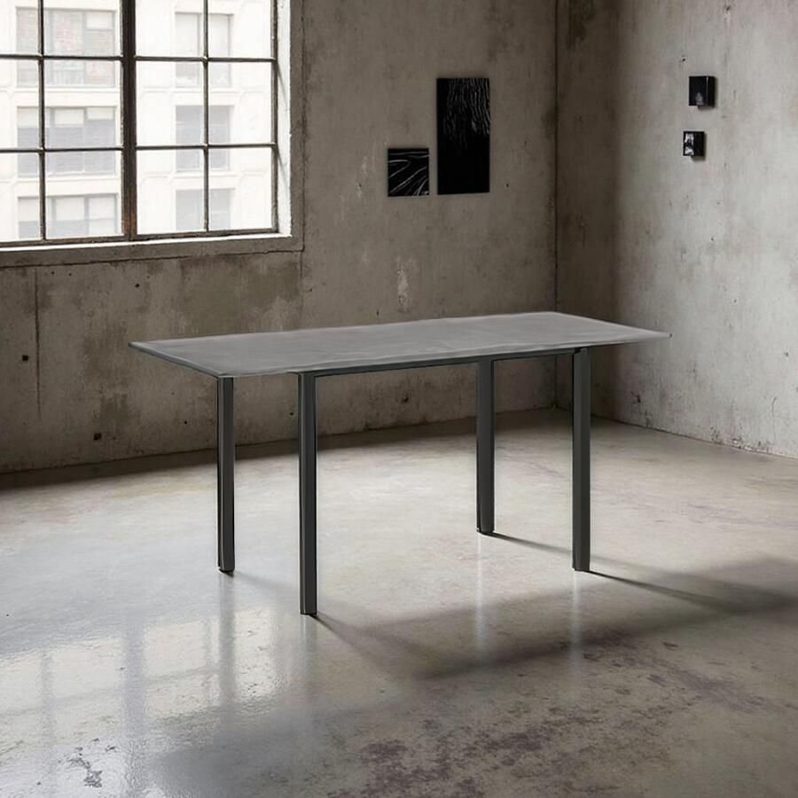 Tribe Uitschuifbare Eettafel voor 4-6 Personen – Moderne Industriële Keukentafel met Stalen Poten – Ruimtebesparend & Stevig – Donkergrijs 110-160 x 70 x 76 cm –