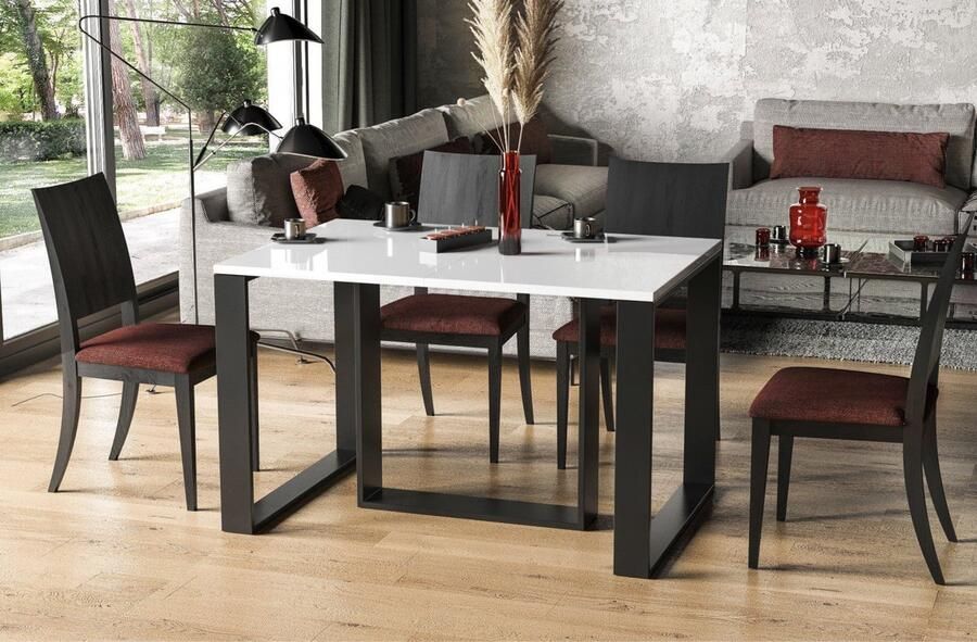 Tribe Uitschuifbare Eettafel Wit Hoogglans – Rechthoekige Houten Eetkamertafel voor 12 Personen – Moderne & Duurzame Tafel met Robuust Frame – 130-330 cm