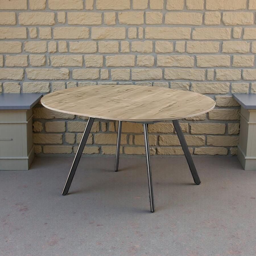 Tribe Uitschuifbare Ronde Eettafel 120-150 cm – Houten Tafel in Sand Oak – Metalen Frame – Scandinavisch Design – 4-6 Personen –