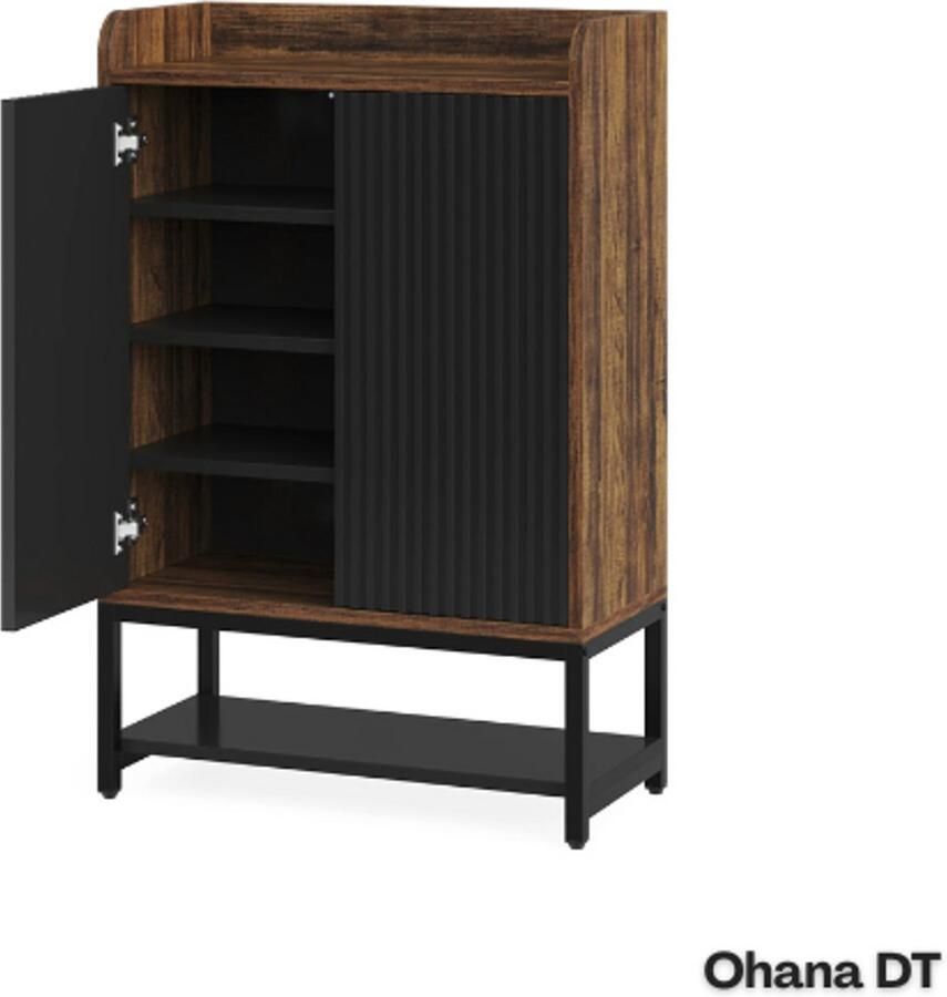 TRIBESIGN Ohana DT Schoenenkast Met Deuren Schoenenkast Hout Schoenenrek 5 Laags 25 Paar Schoenen Eenvoudige Montage Zwart