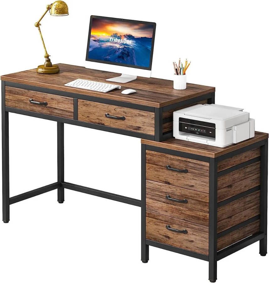 Tribesigns AllinShop Bureautafel Computer Tafel Game Bureau Game Tafel Met 5 Laden Bureaustoel Laptop Tafel Bruin Zwart Hout 100x45x82CM